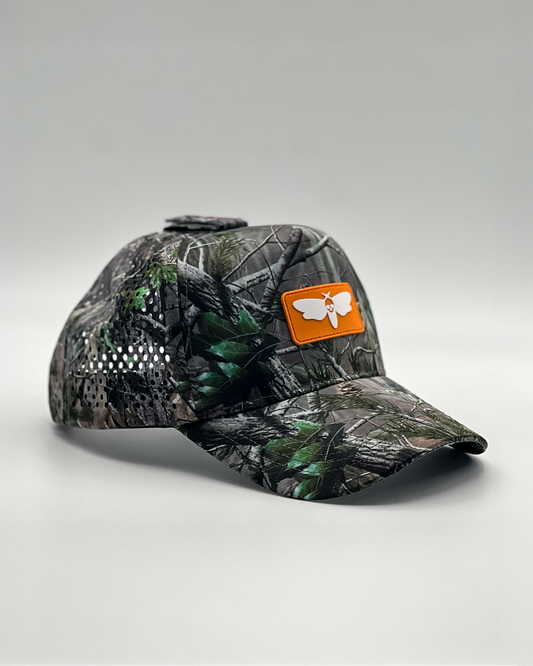 camo hat with orange logo snapback